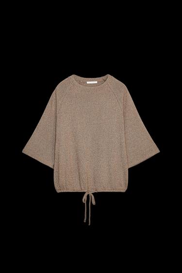 T-SHIRT AUS STRICKSTOFF - Cremefarben / Braun von Zara - Bild 0