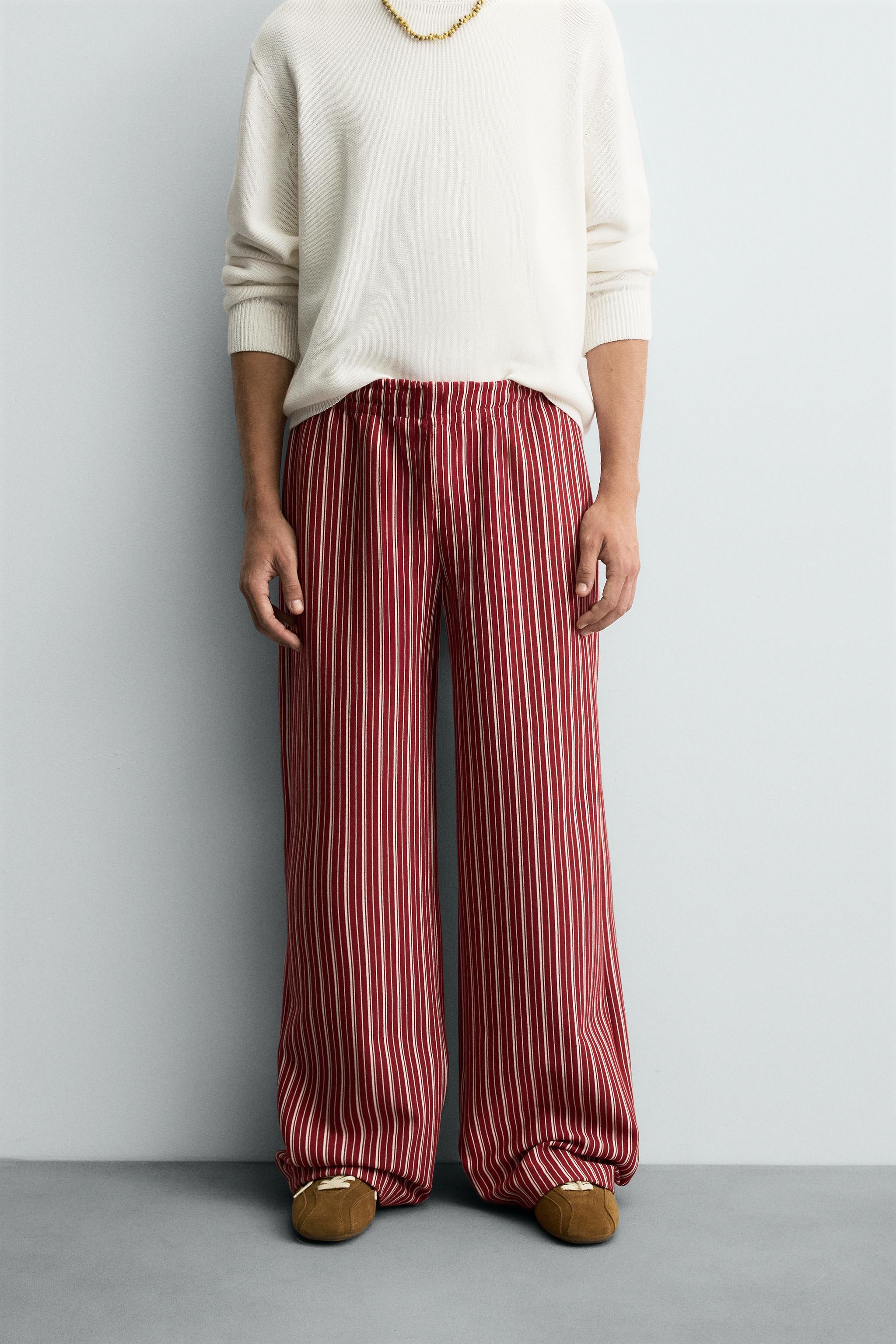 STRIPED RELAXED FIT PANTS - Red | ZARA United States