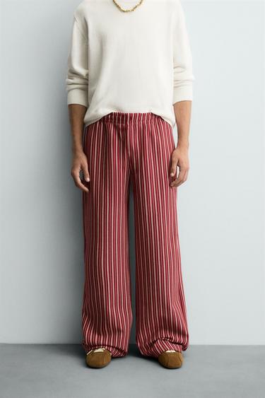 PANTALON COUPE DÉCONTRACTÉE RAYURES - Rouge de Zara - Image 1