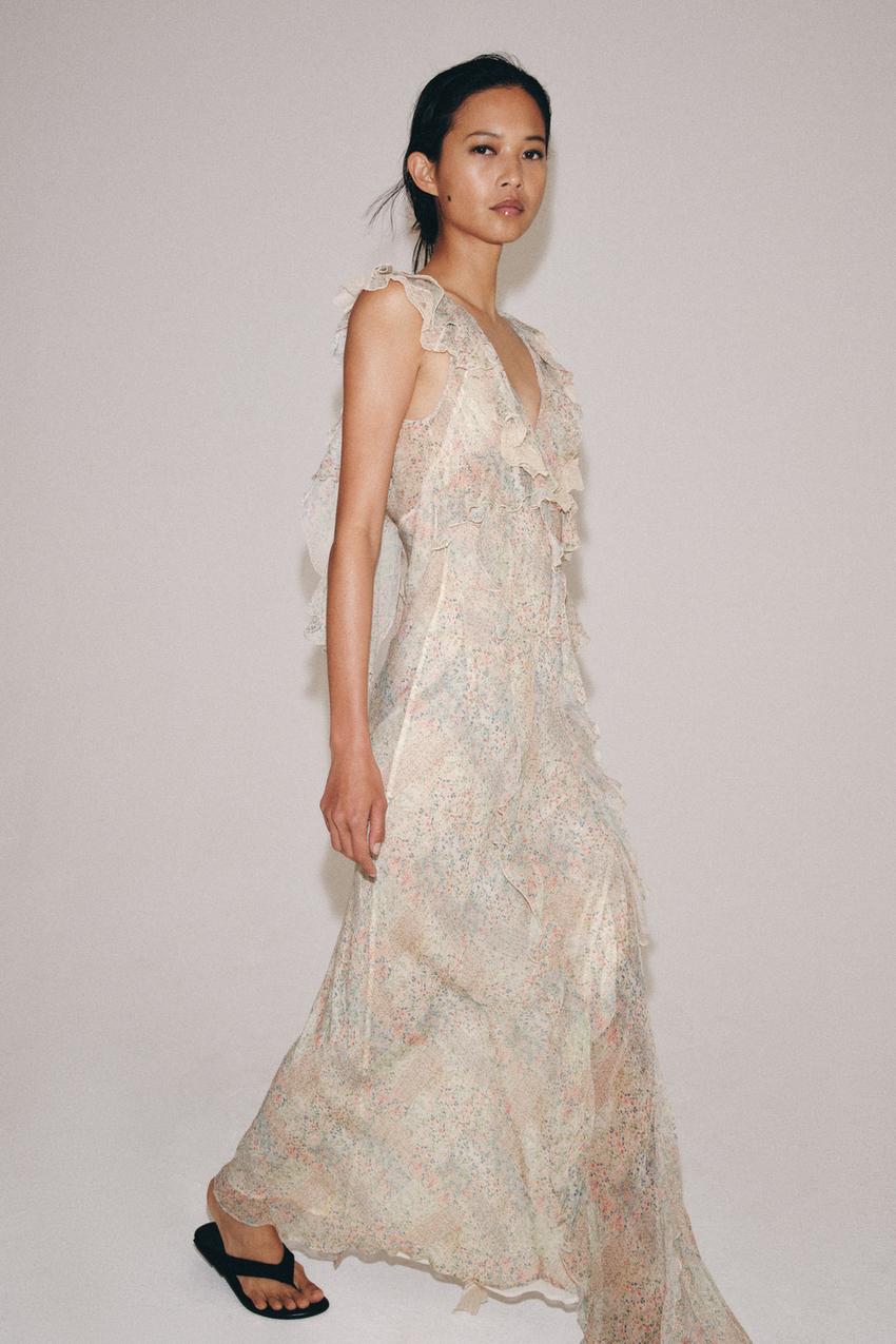 Midi Dress Ruffled Metallic Thread Dress Zara ZARA NEW FW23 WOMAN MIDI METALLIC  THREAD KNIT DRESS