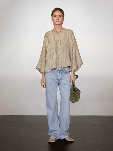 Kimono fluide avec cordons - écru/vert kaki de Zara - Image 0