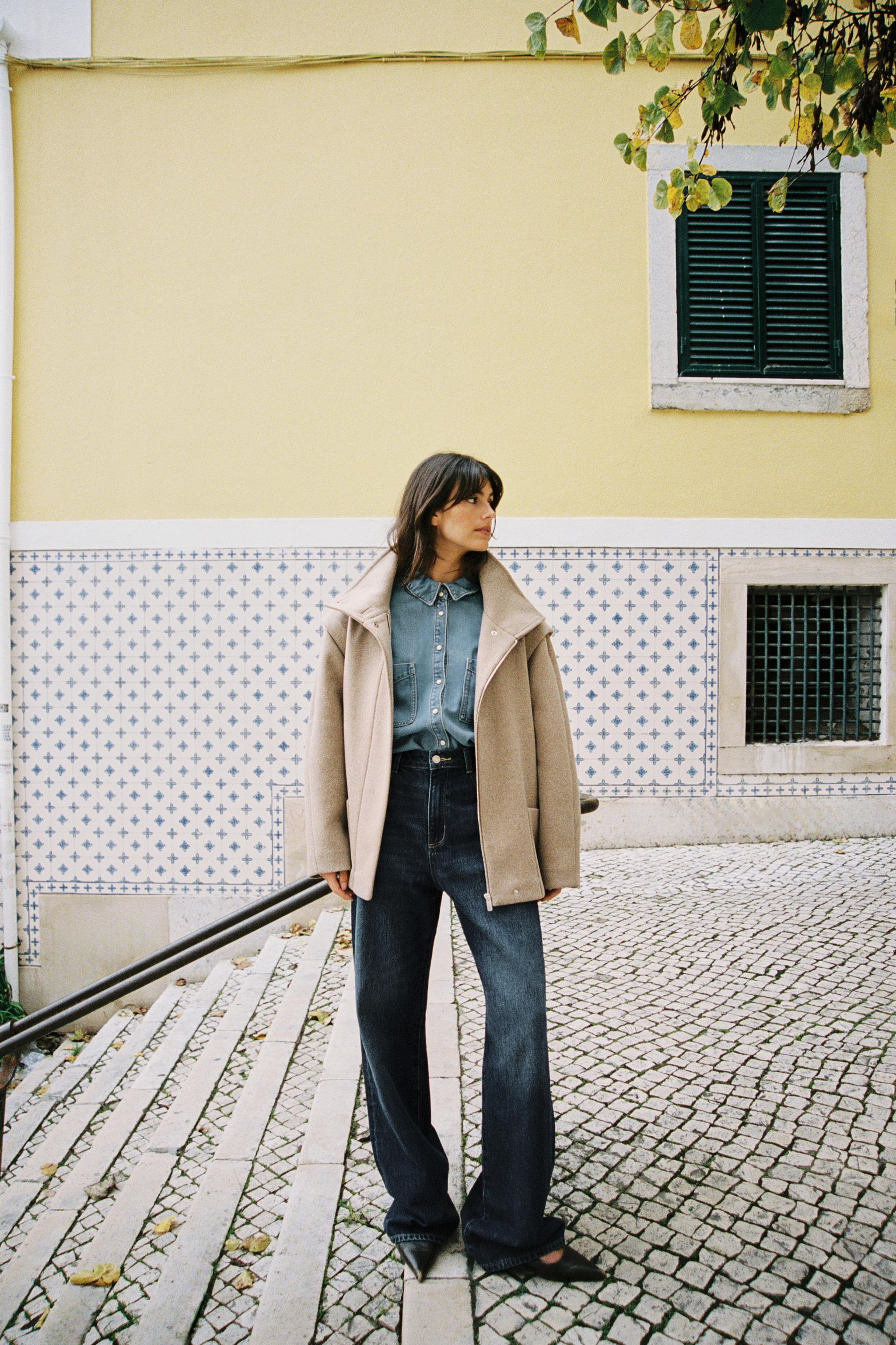 ウール混紡ショートコート スタンドカラー - ライトミンク | ZARA