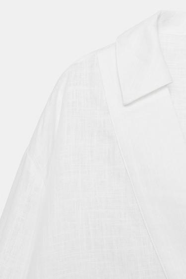 BLOUSE EN LIN À COL POLO - Blanc de Zara - Image 12