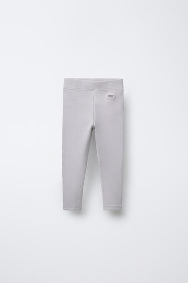 LEGGINGS COM NERVURAS E ETIQUETA - Cinzento-pérola da Zara