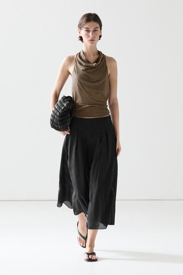 Zara Flowing midi skirt with pintucks - Black