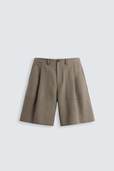 TEXTURED LINEN/COTTON BERMUDA SHORTS - Brown marl by Zara