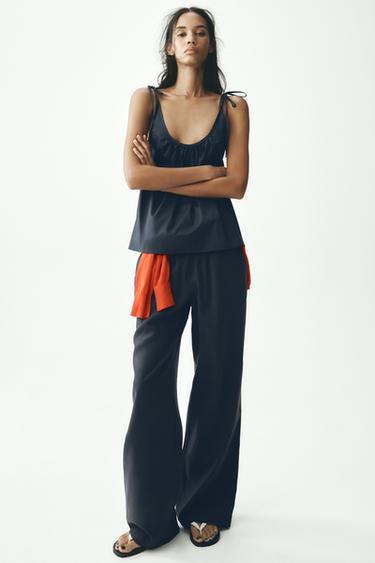 POPLIN TIE TOP - Light petrol blue by Zara - Image 0