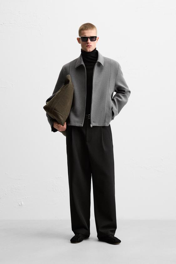 ステッチ入りクロップドフィットジャケット - グレー | ZARA Japan / 日本