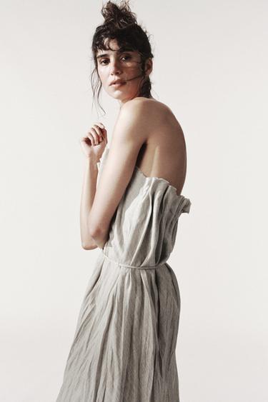 ZW COLLECTION PLEATED LINEN BLEND DRESS - Light grey by Zara - Image 3