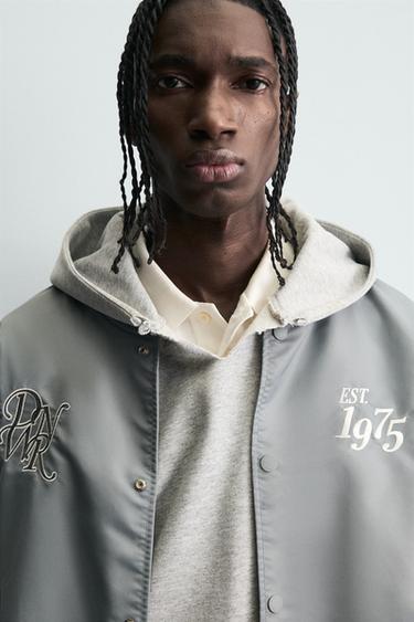 CONTRAST EMBROIDERY BOMBER JACKET - Blue grey by Zara