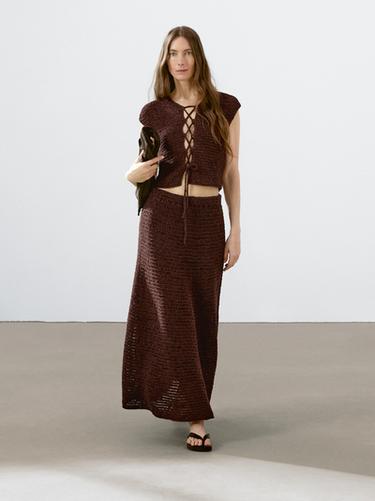 Chaleco crochet lazada mezcla algodón - Berenjena de Zara - Imagen 0