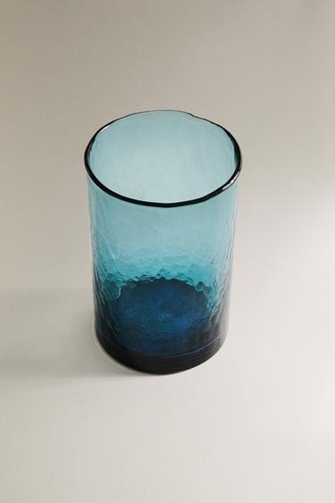 TEXTURED GLASS SOFT DRINK TUMBLER - Blue by Zara - Image 1
