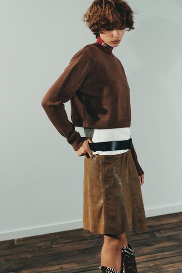 PULL COURT EN MAILLE À ÉPAULETTES - Marron de Zara - Image 3