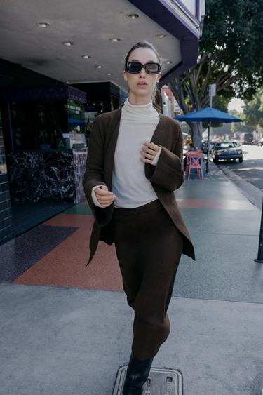 Zara BELTED KNIT CARDIGAN - Brown