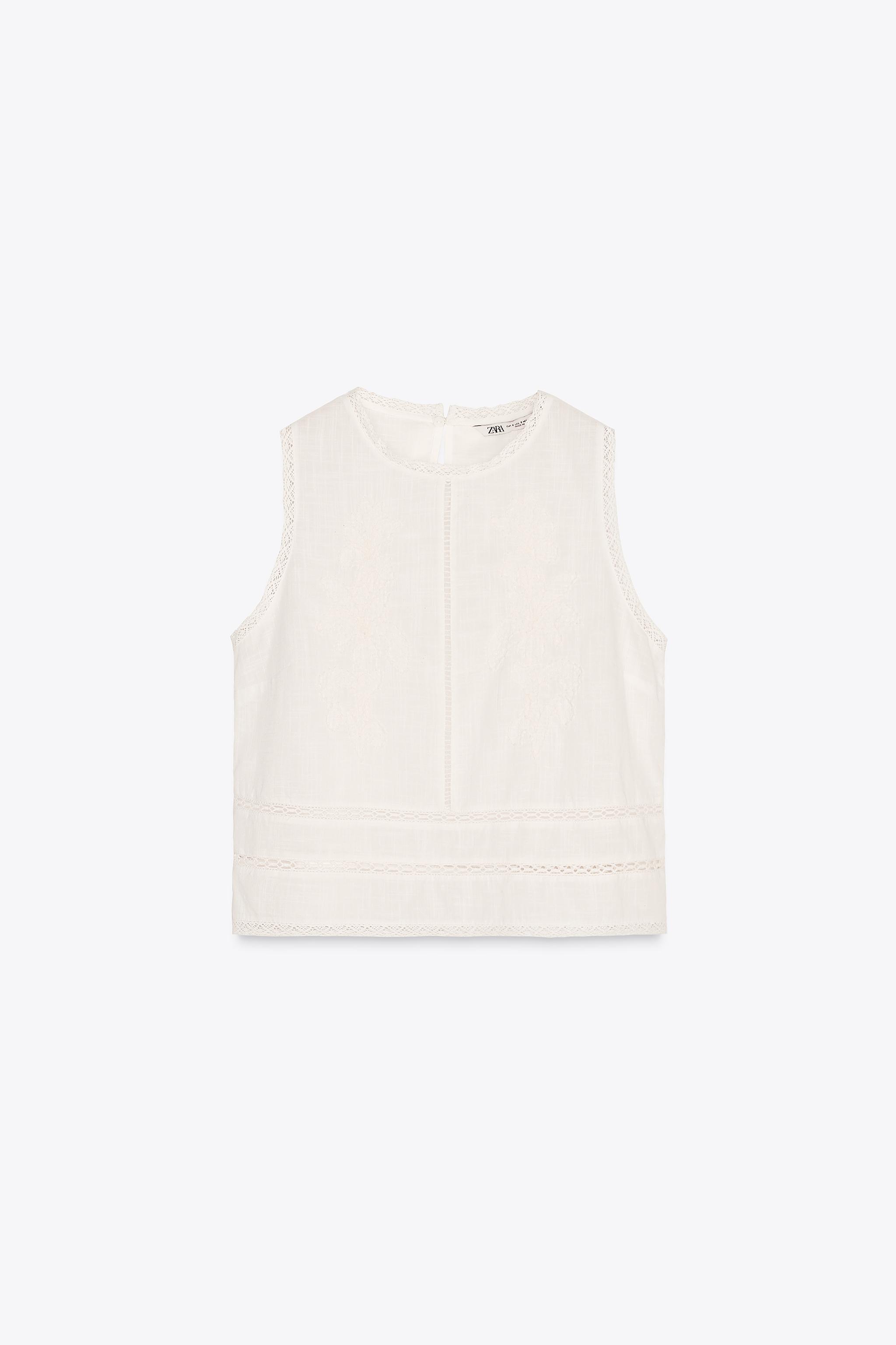 ハンドメイド、ツ EMBROIDERED TOP ZW COLLECTION - Ecru | ZARA United States