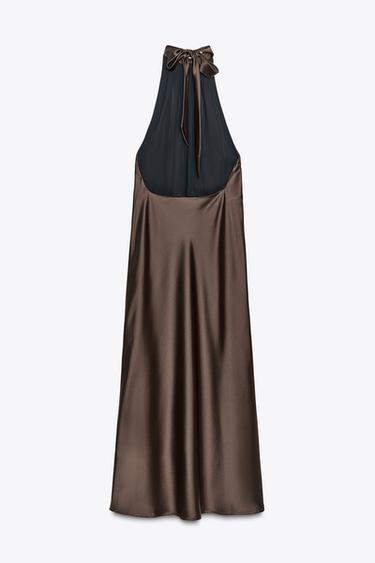 MITTELLANGES NECKHOLDER-KLEID - Braun von Zara