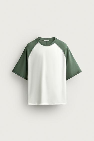 RELAXED FIT COLOUR BLOCK T-SHIRT - Ecru by Zara