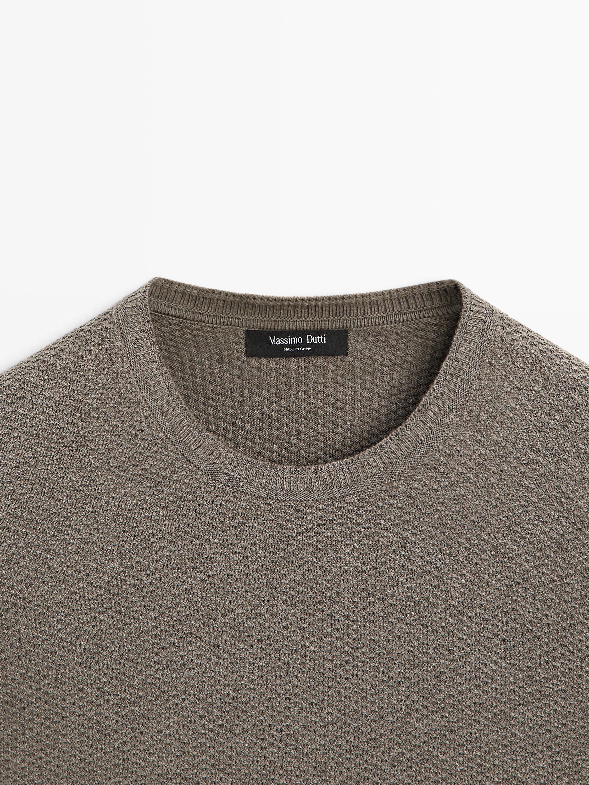 Textured cotton blend knit sweater