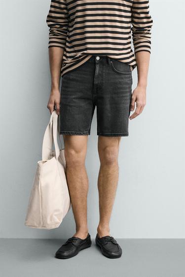 REGULAR FIT DENIM BERMUDA SHORTS - Charcoal by Zara