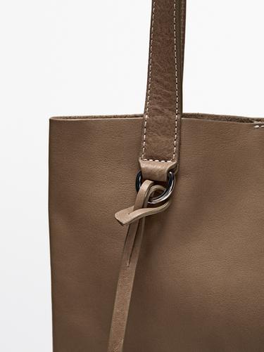 Zara Nappa leather tote bag - Light beige - Image 0