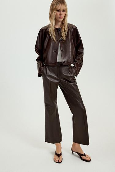 PANTALÓN PIEL FLARE ZW COLLECTION LIMITED EDITION - Marrón de Zara