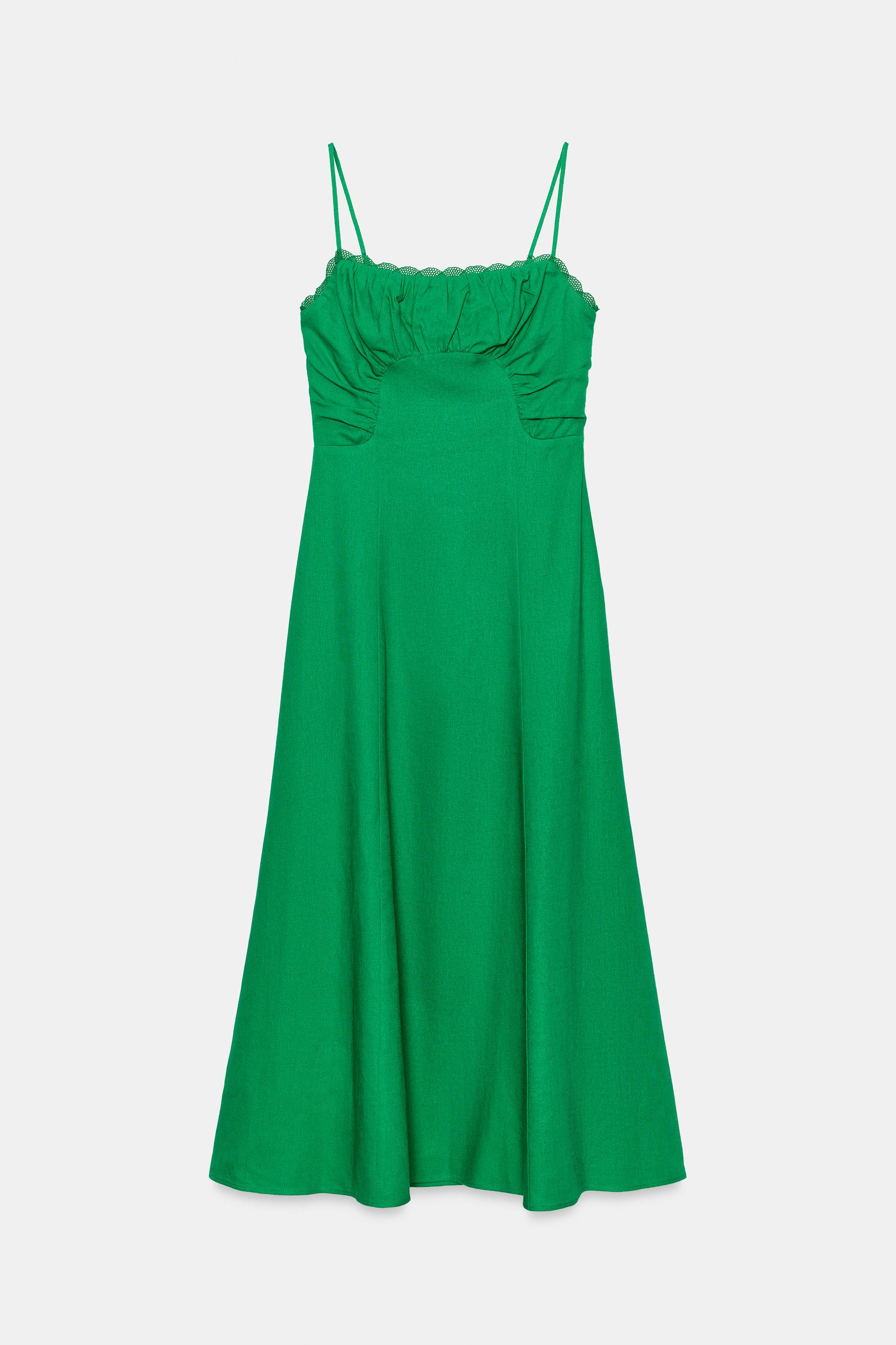 zara green midi dress Rents with Maggie Back zip closure. LINEN STRAPPY MIDI DRESS -