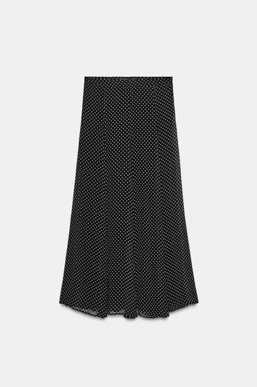 FALDA LARGA LUNARES ZW COLLECTION - Negro / Blanco de Zara