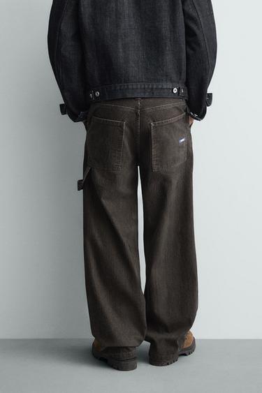 PANTALON RELAXED FIT RAYURES FLOQUÉES - Vert billard de Zara - Image 2