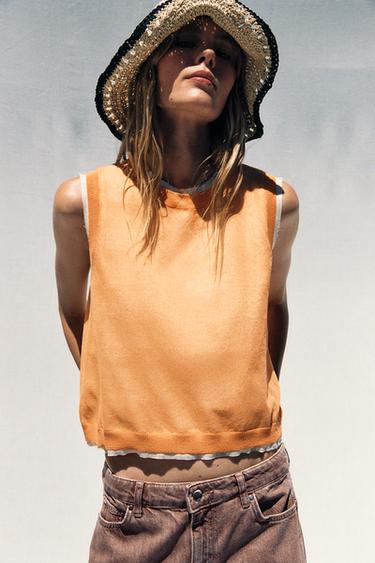 TOP EN MAILLE DOUBLE ÉPAISSEUR AVEC LIN - Orange de Zara - Image 2