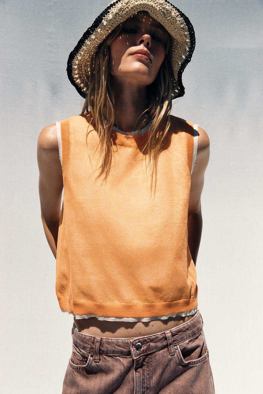 Thumbnail image for DOUBLE-LAYER KNIT LINEN BLEND TOP