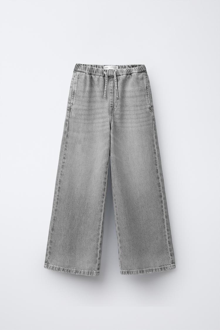 ドローストリング入りワイドレッグデニムパンツ - グレー | ZARA Japan 