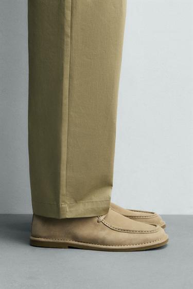 LEATHER MOC TOE SHOES - Beige by Zara - Image 1