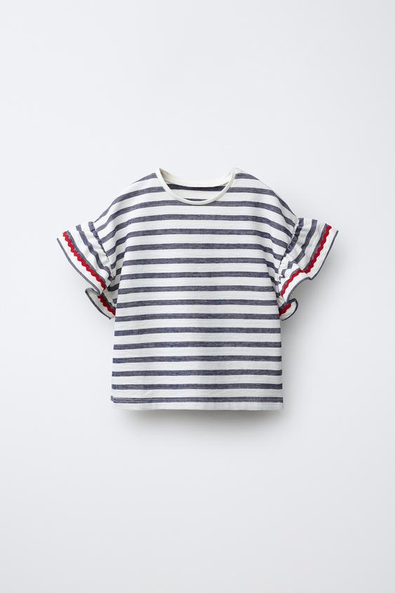 CAMISETA RAYA TEJIDA VOLANTE ONDULINA - Marino de Zara - Imagen 0