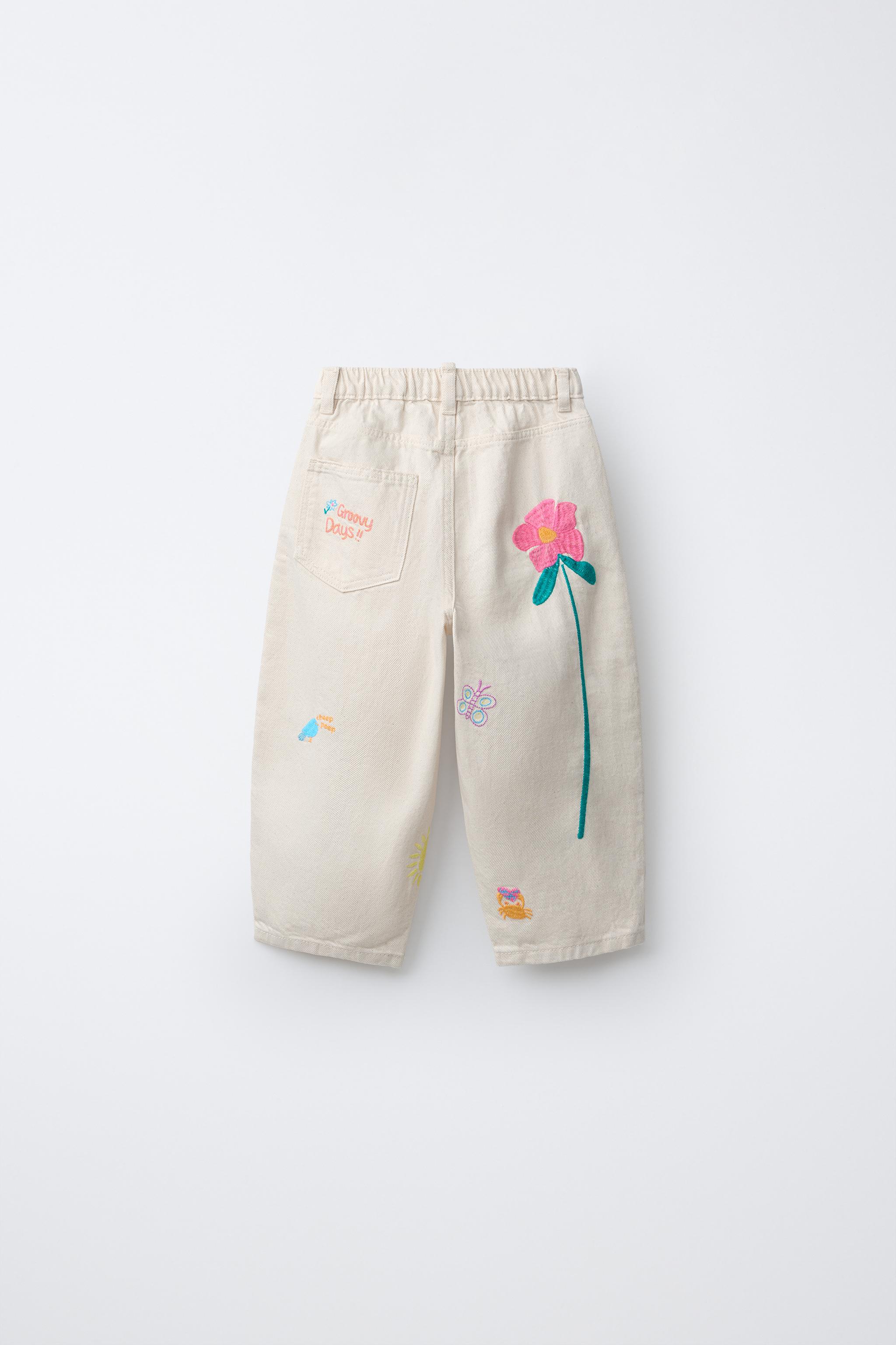 EMBROIDERED BARREL TWILL PANTS