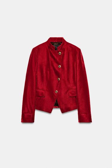 BLAZER CRUZADO DE VELUDO - Vermelho da Zara - Imagem 0