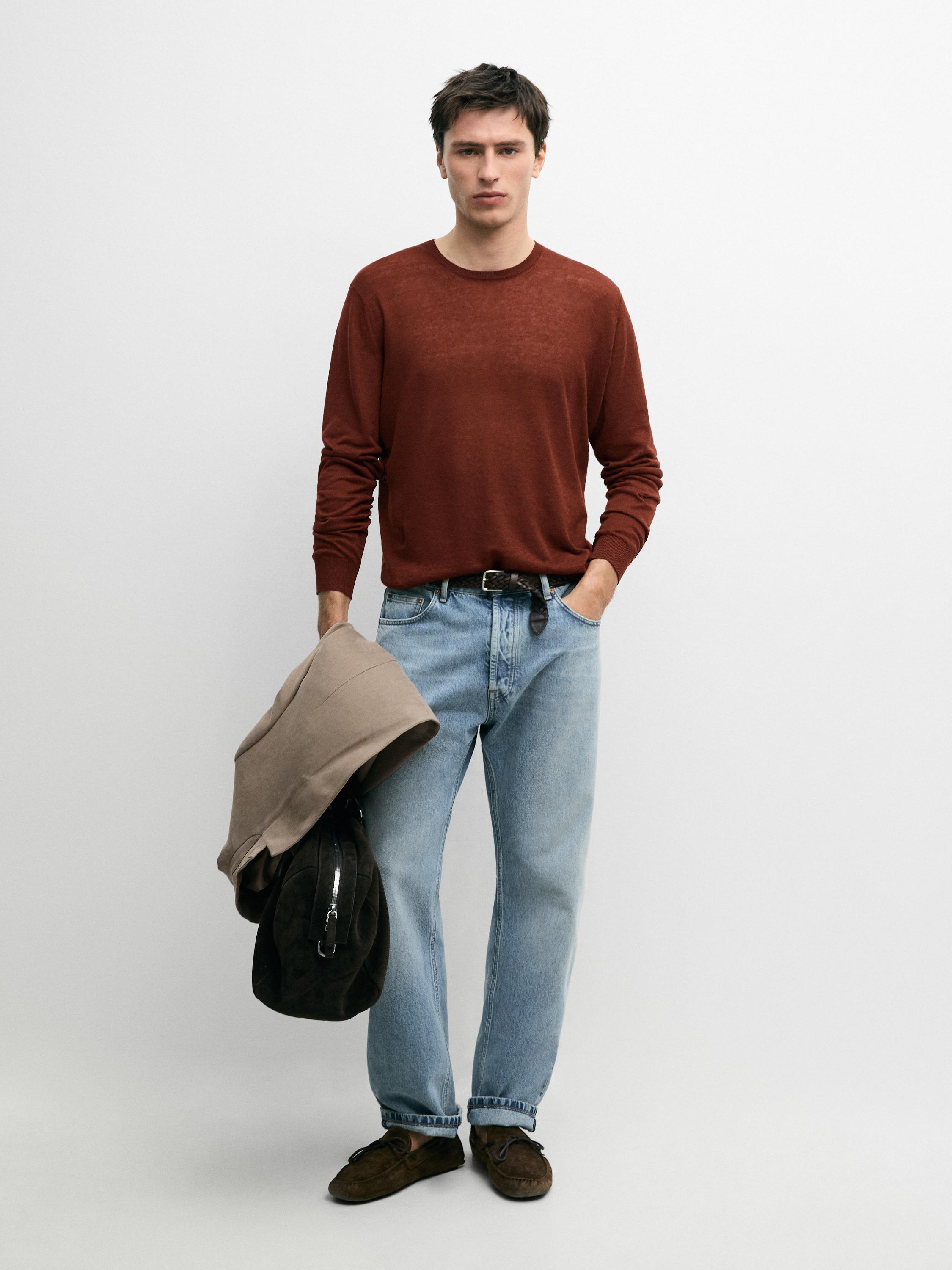 Linen and cashmere knit crew neck sweater