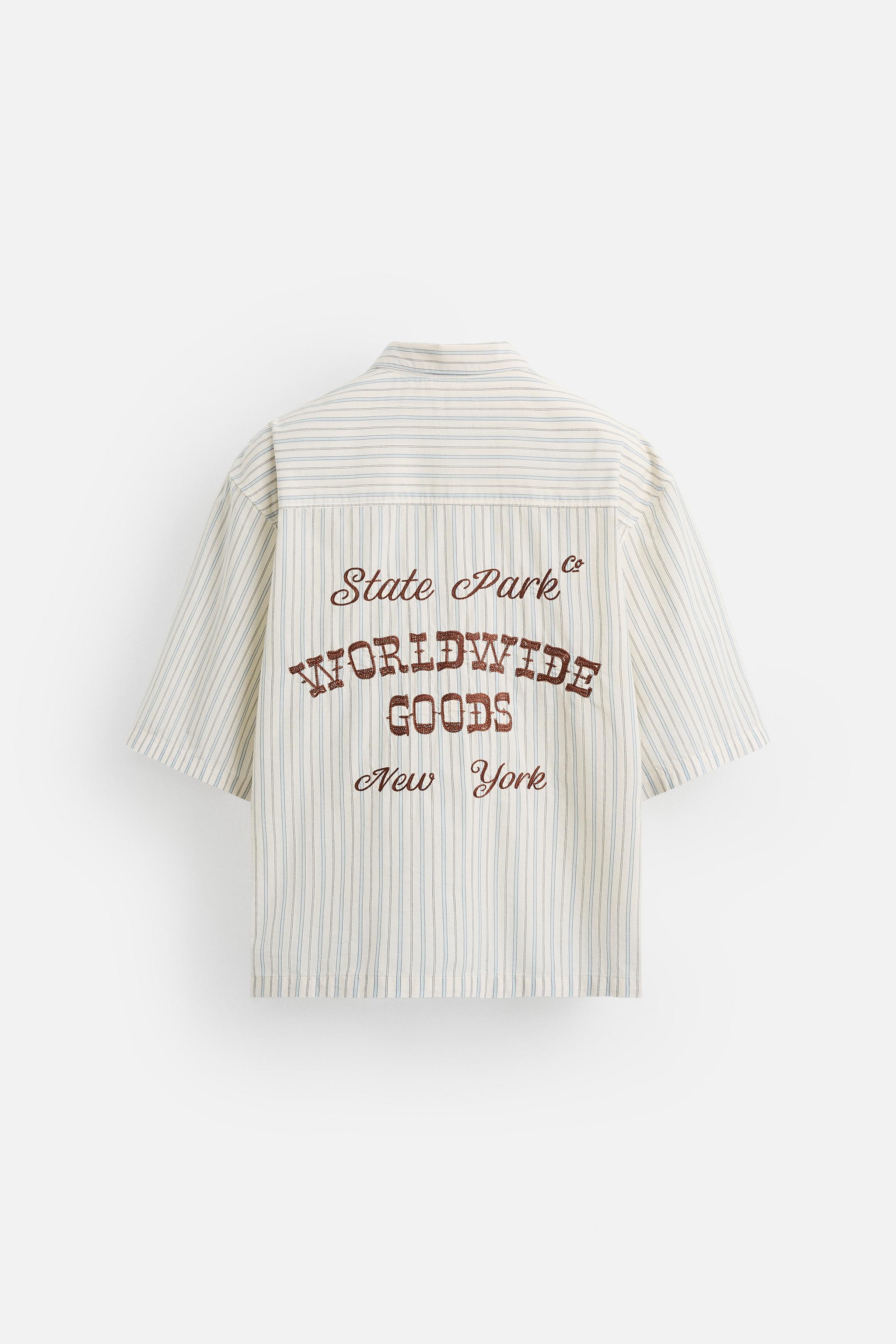 EMBROIDERED STRIPED SHIRT - Ecru | ZARA United States