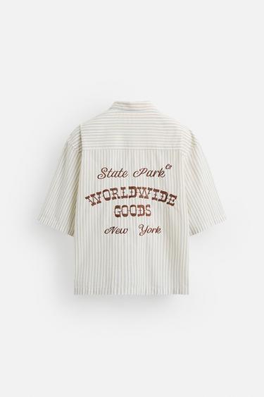 STRIPED EMBROIDERED SHIRT - Ecru by Zara - Image 8