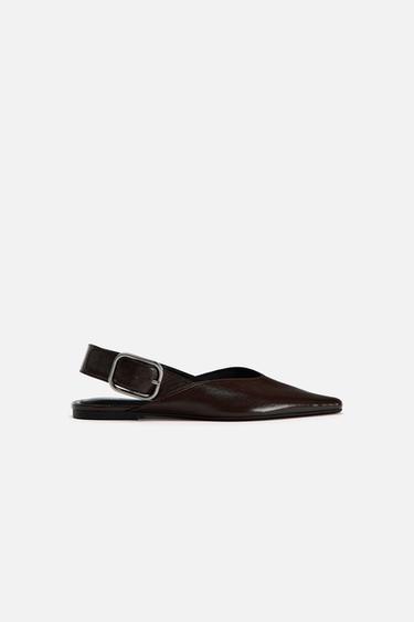 BUCKLED LEATHER MULES - Chocolate Brown by Zara