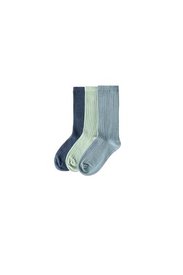 3-PACK OF MID-LENGTH RIBBED SOCKS - Blue / Green by Zara
