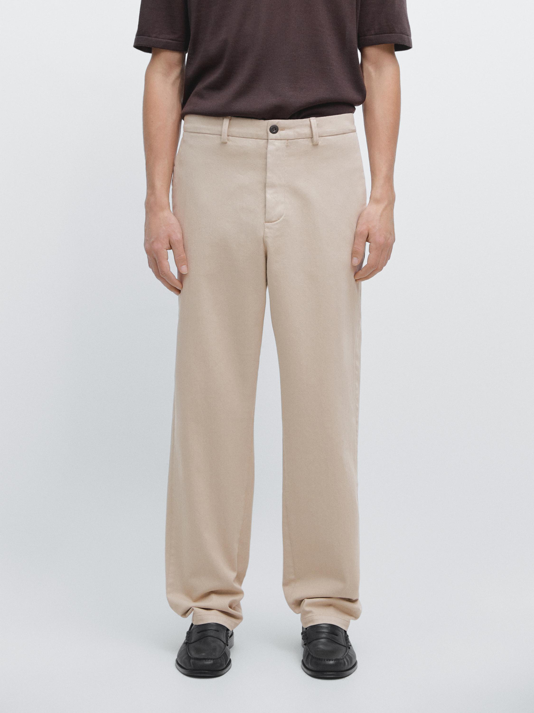 Cotton twill pants with elasticated waistband — Beige