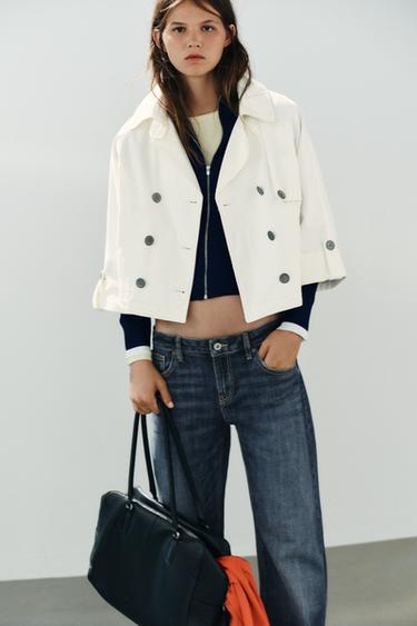 Zara TRF LOW-RISE FOLDED DENIM JEANS - Navy blue