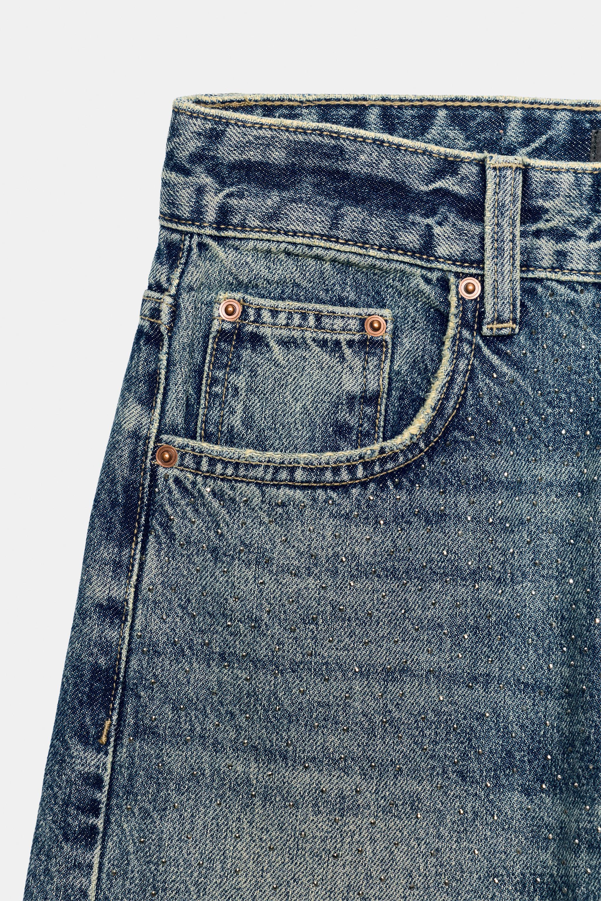 Z1975 HIGH-RISE LOOSE WIDE-LEG RHINESTONE JEANS