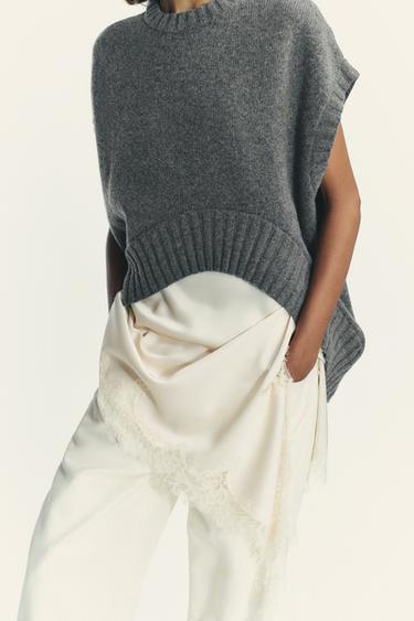 OVERSIZE VEST I ULD MED ASYMMETRISK KANT - grå fra Zara