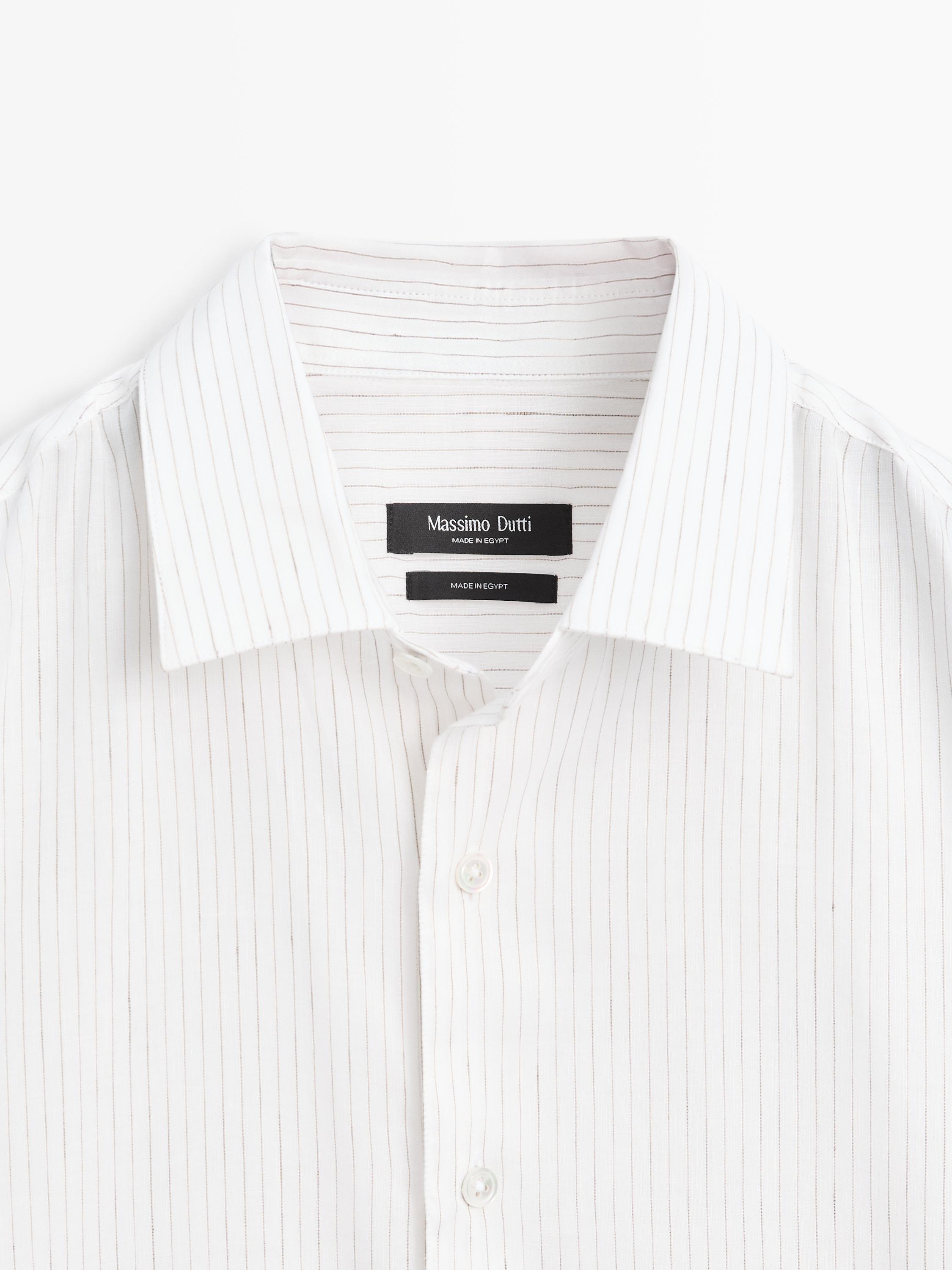 Cotton blend regular fit striped shirt