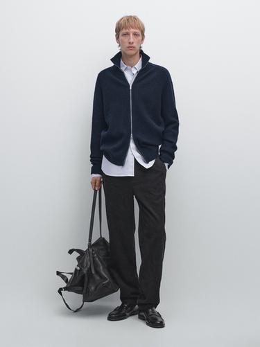 Cardigan à fermeture Éclair en laine mélangée - Bleu marine de Zara