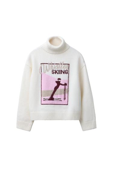 STRIKKET SWEATER MED SKILØBER - SKI COLLECTION - råhvid fra Zara