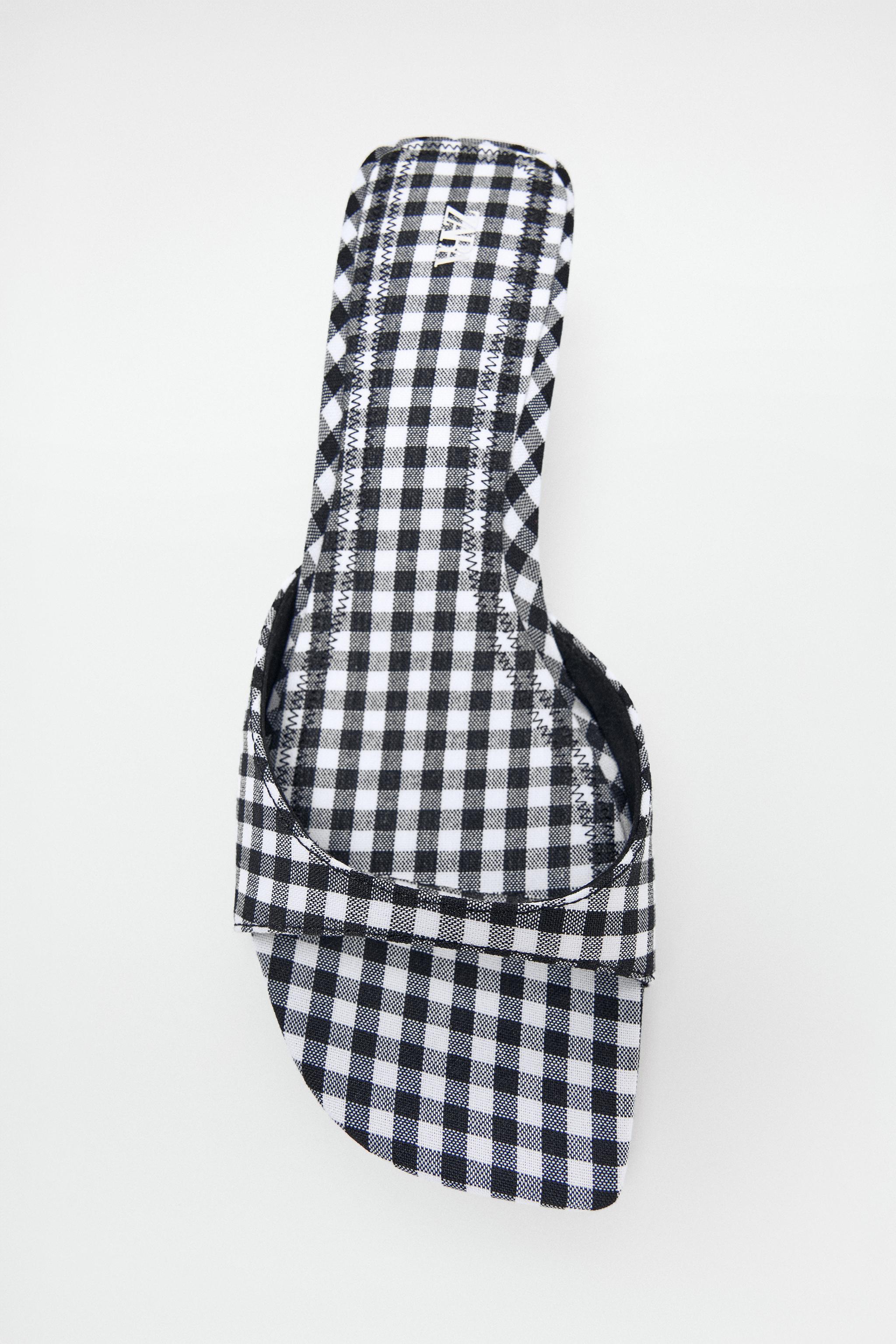 GINGHAM PRINT HEELED SANDALS