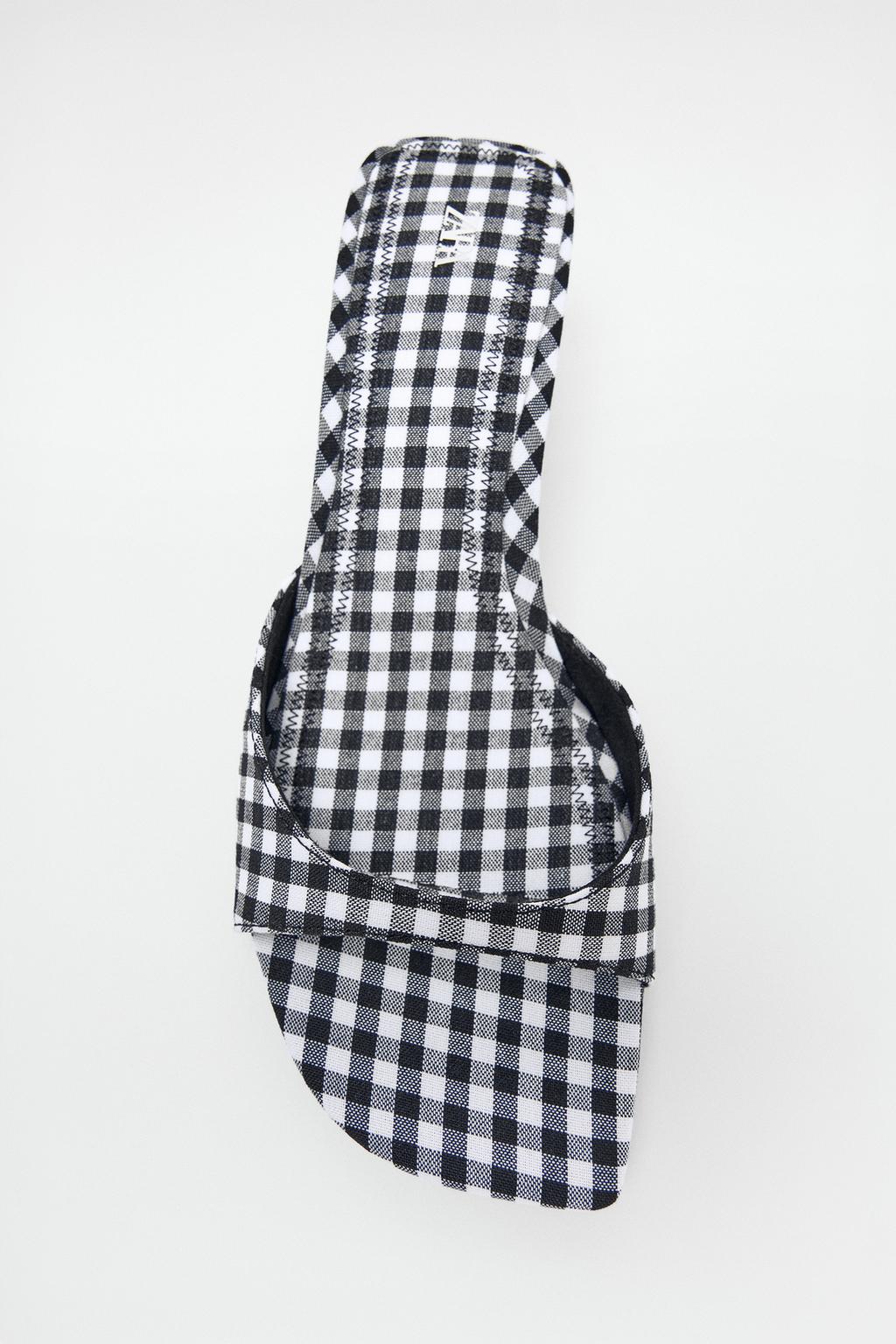 GINGHAM PRINT HEELED SANDALS