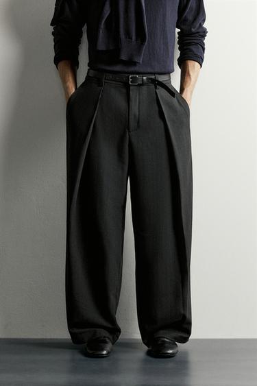 WIDE-LEG TROUSERS WITH INVERTED PLEAT - Grey by Zara